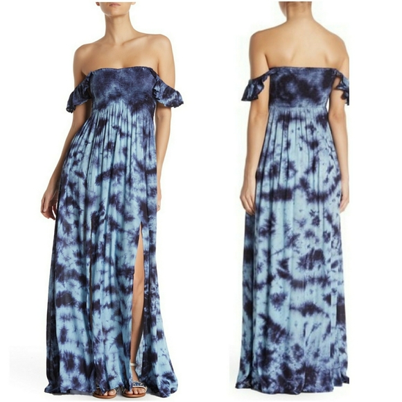 tie dye off the shoulder maxi dress